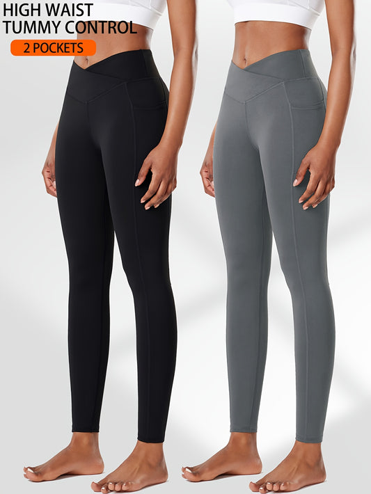 Two-Pack High Waist Compression Leggings with Pockets