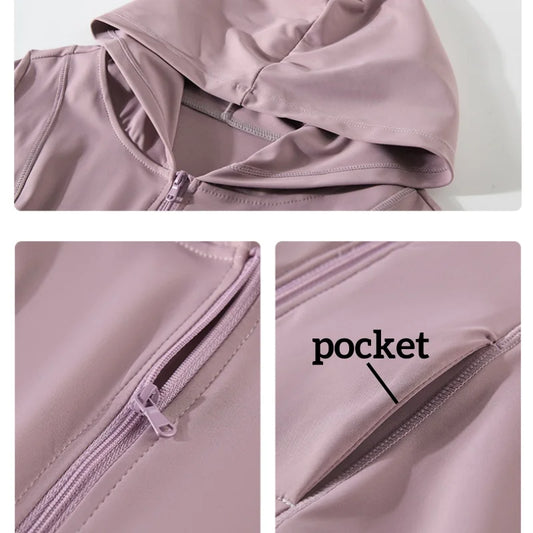 Hooded Zip-Up Athletic Jacket - Long Sleeve with Pockets