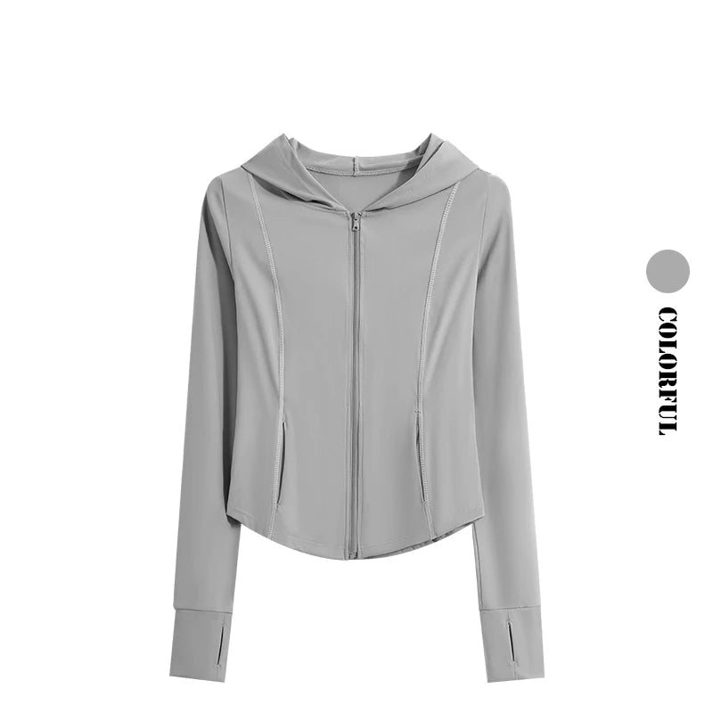 Hooded Zip-Up Athletic Jacket - Long Sleeve with Pockets