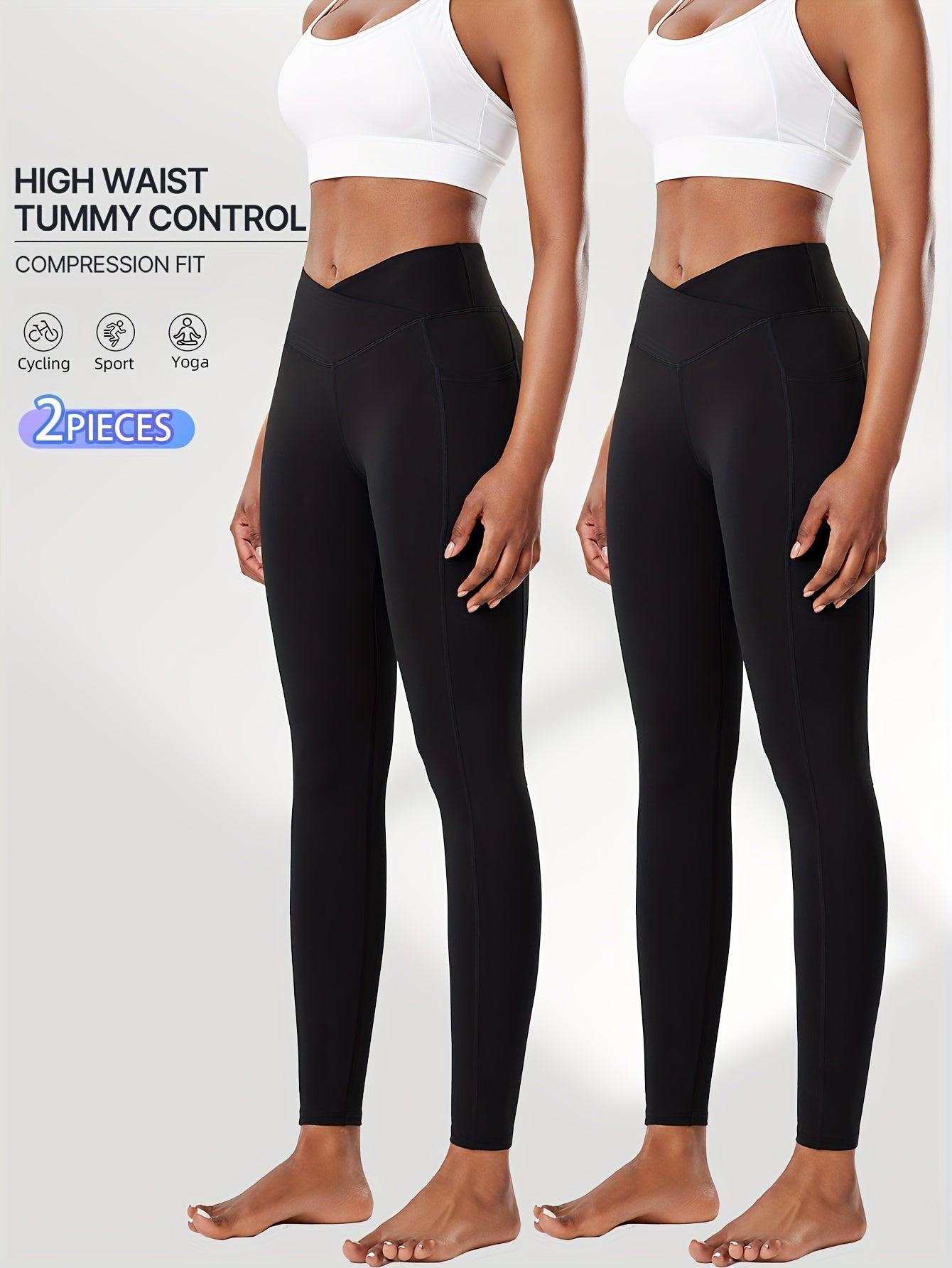 Two-Pack High Waist Compression Leggings with Pockets