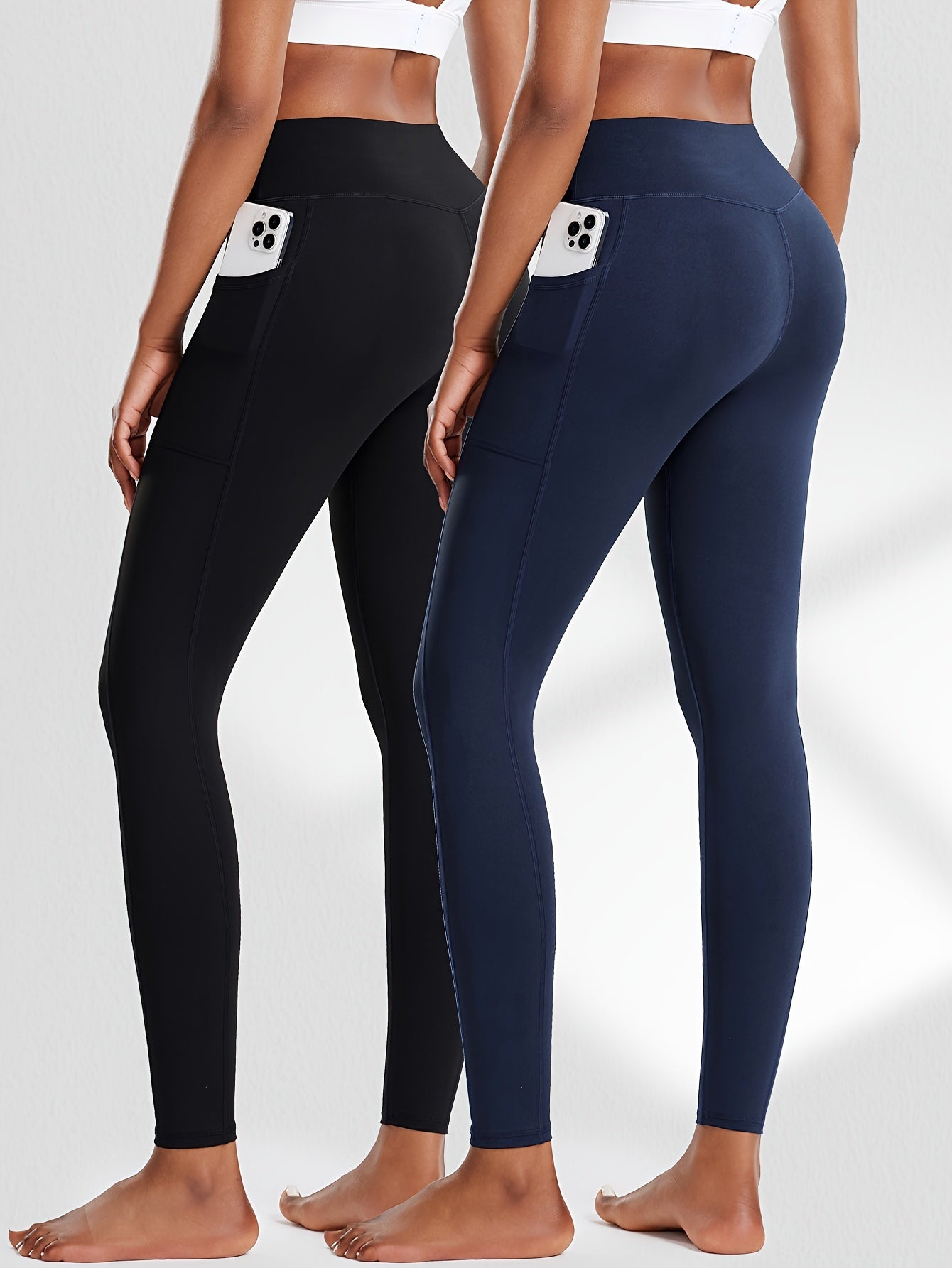 Two-Pack High Waist Compression Leggings with Pockets