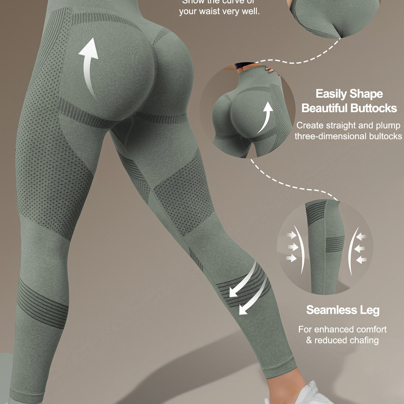 Seamless 3D Butt Lifting Technology & V-Shape Compression Leggings
