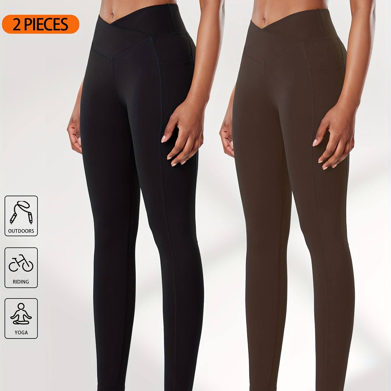 Two-Pack High Waist Compression Leggings with Pockets