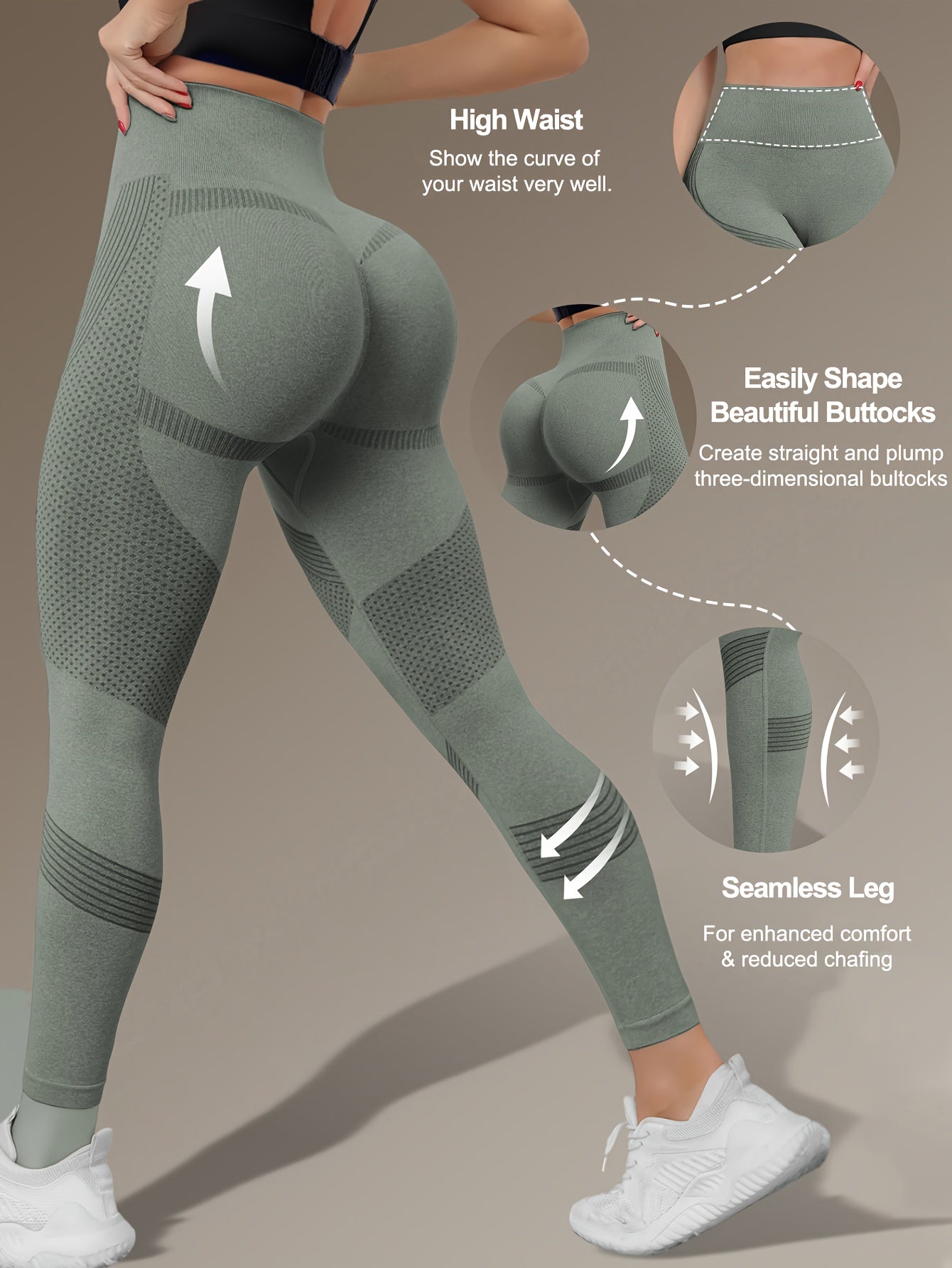 Seamless 3D Butt Lifting Technology & V-Shape Compression Leggings