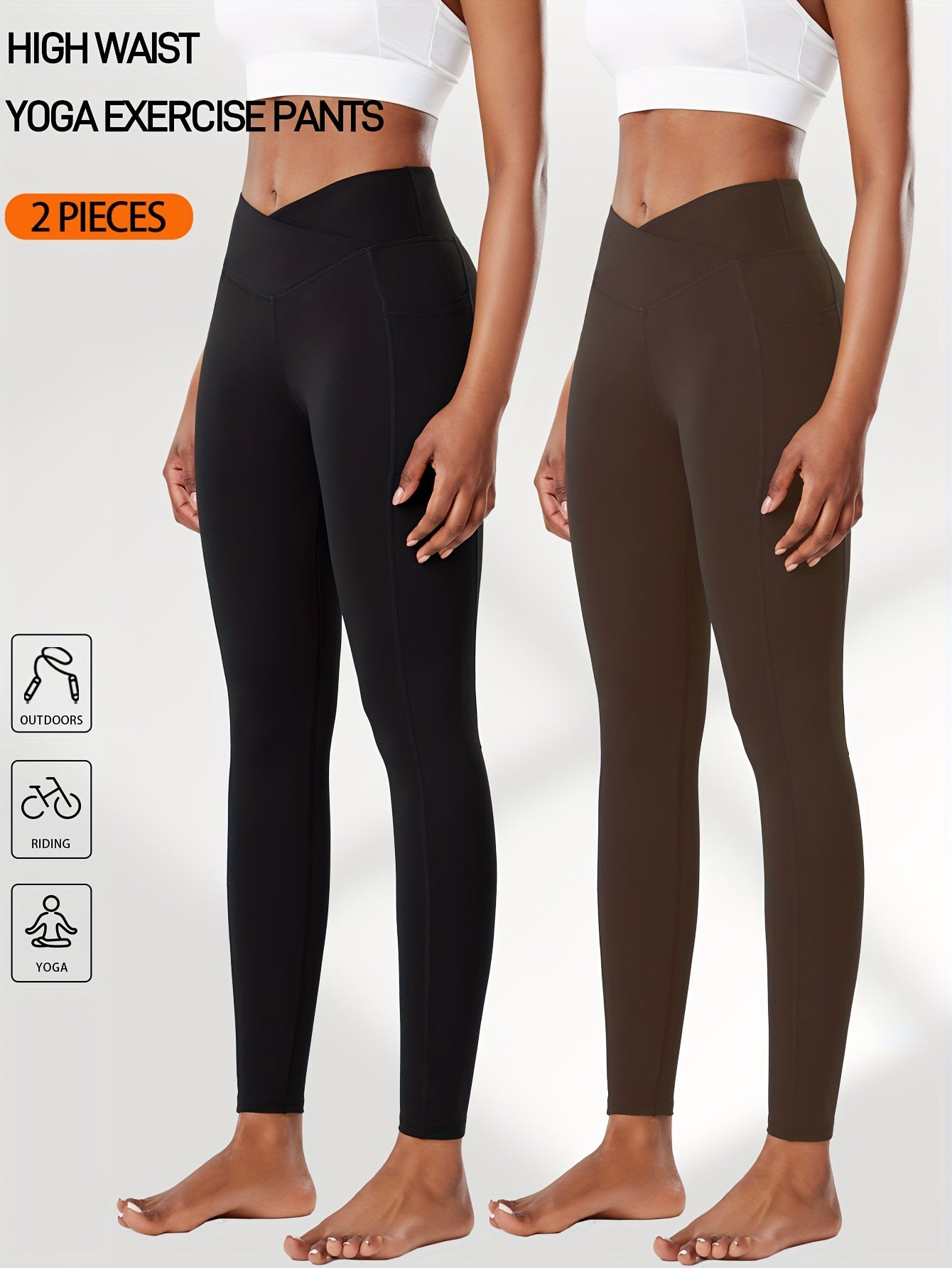 Two-Pack High Waist Compression Leggings with Pockets