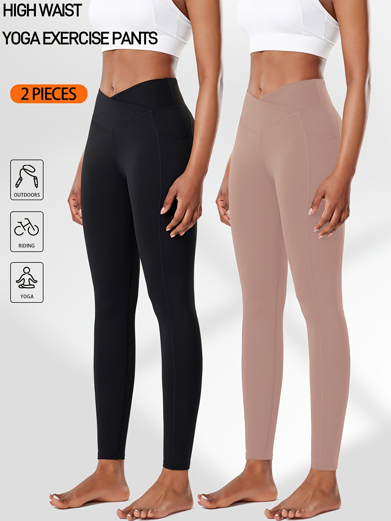 Two-Pack High Waist Compression Leggings with Pockets