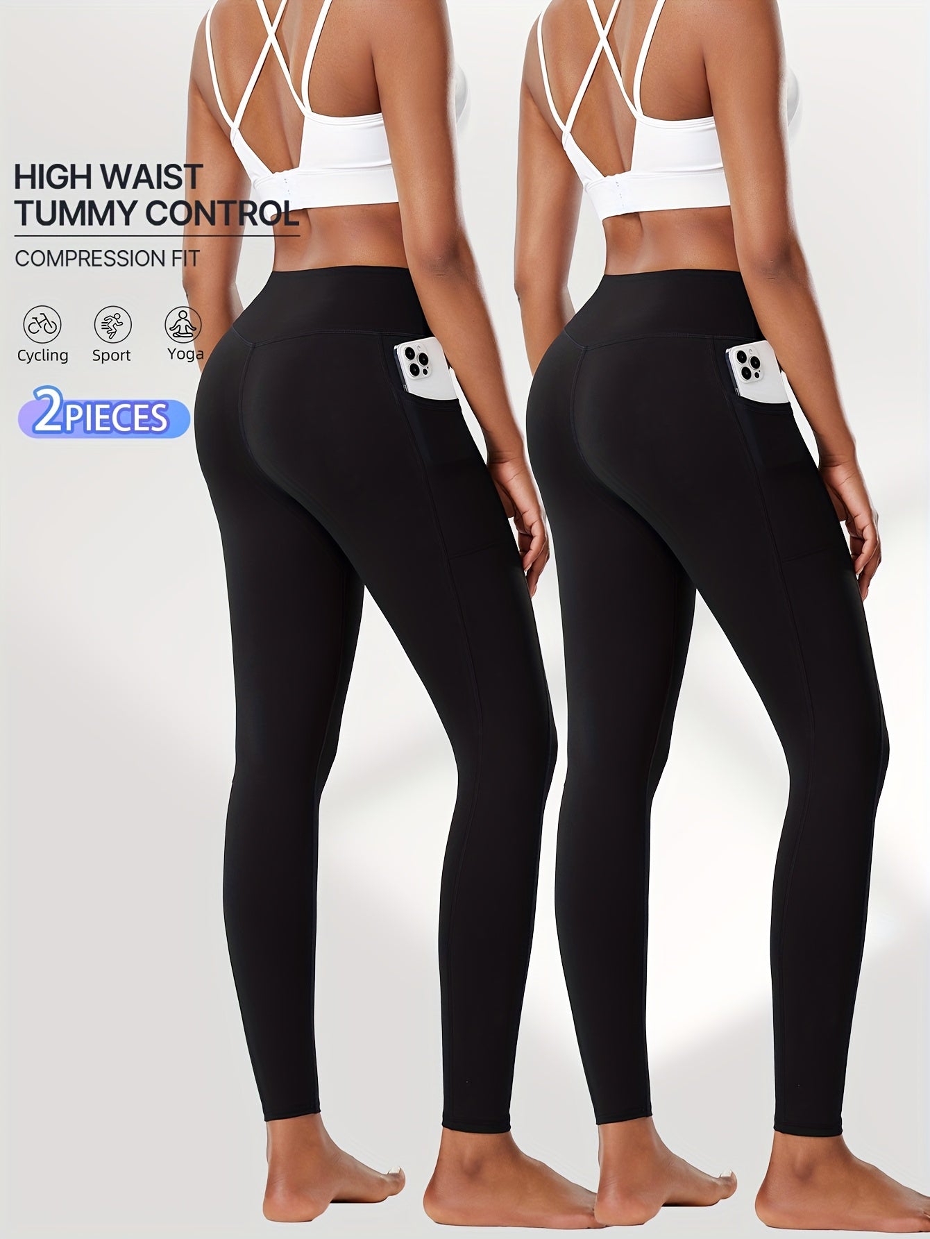 Two-Pack High Waist Compression Leggings with Pockets