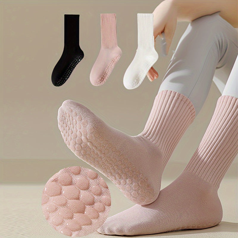 3/5 Pairs Women's Non-Slip Silicone Mid-Calf Yoga Socks