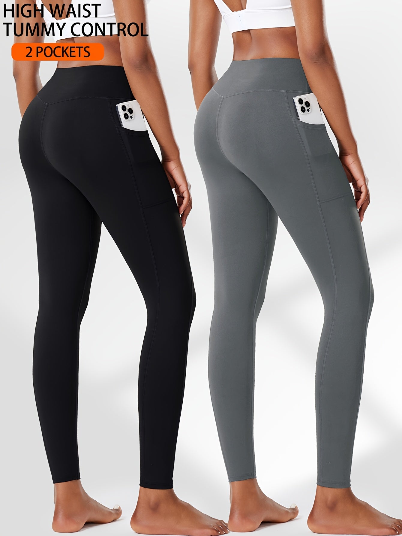 Two-Pack High Waist Compression Leggings with Pockets