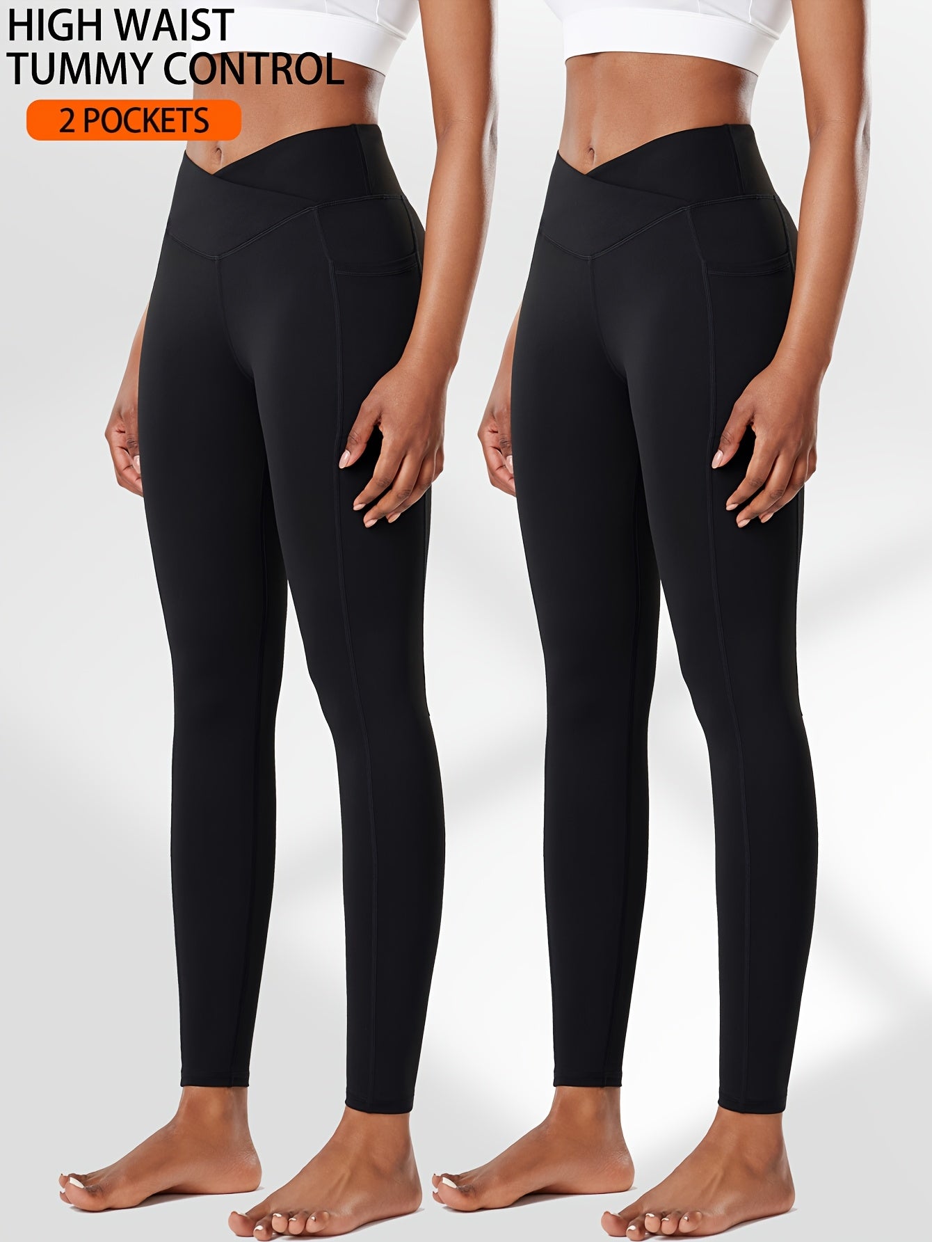 Two-Pack High Waist Compression Leggings with Pockets