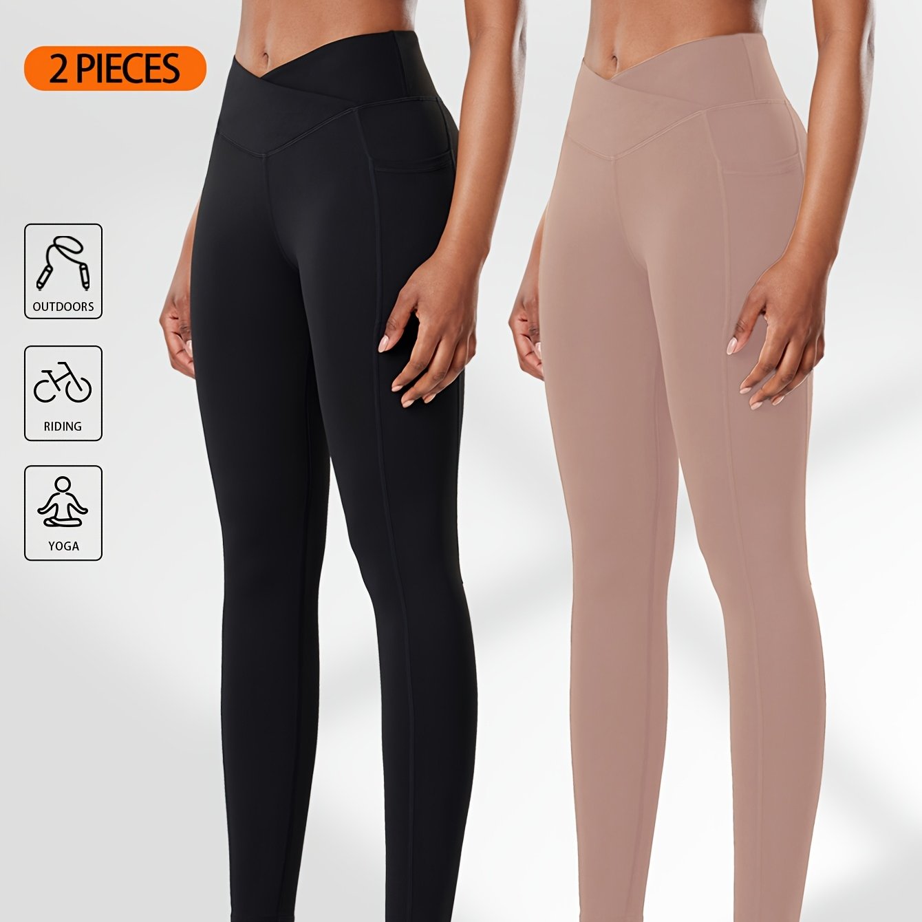 Two-Pack High Waist Compression Leggings with Pockets
