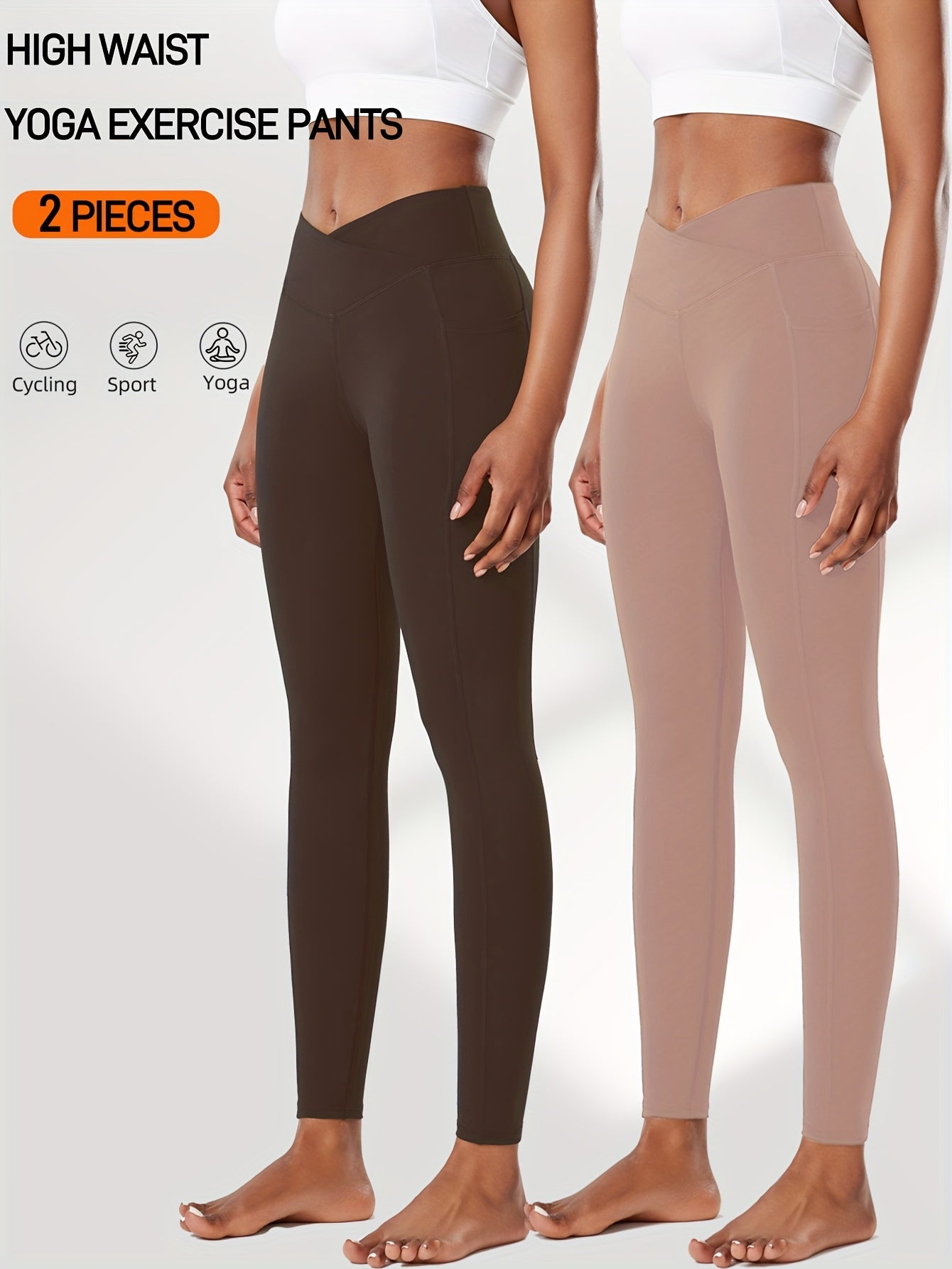 Two-Pack High Waist Compression Leggings with Pockets