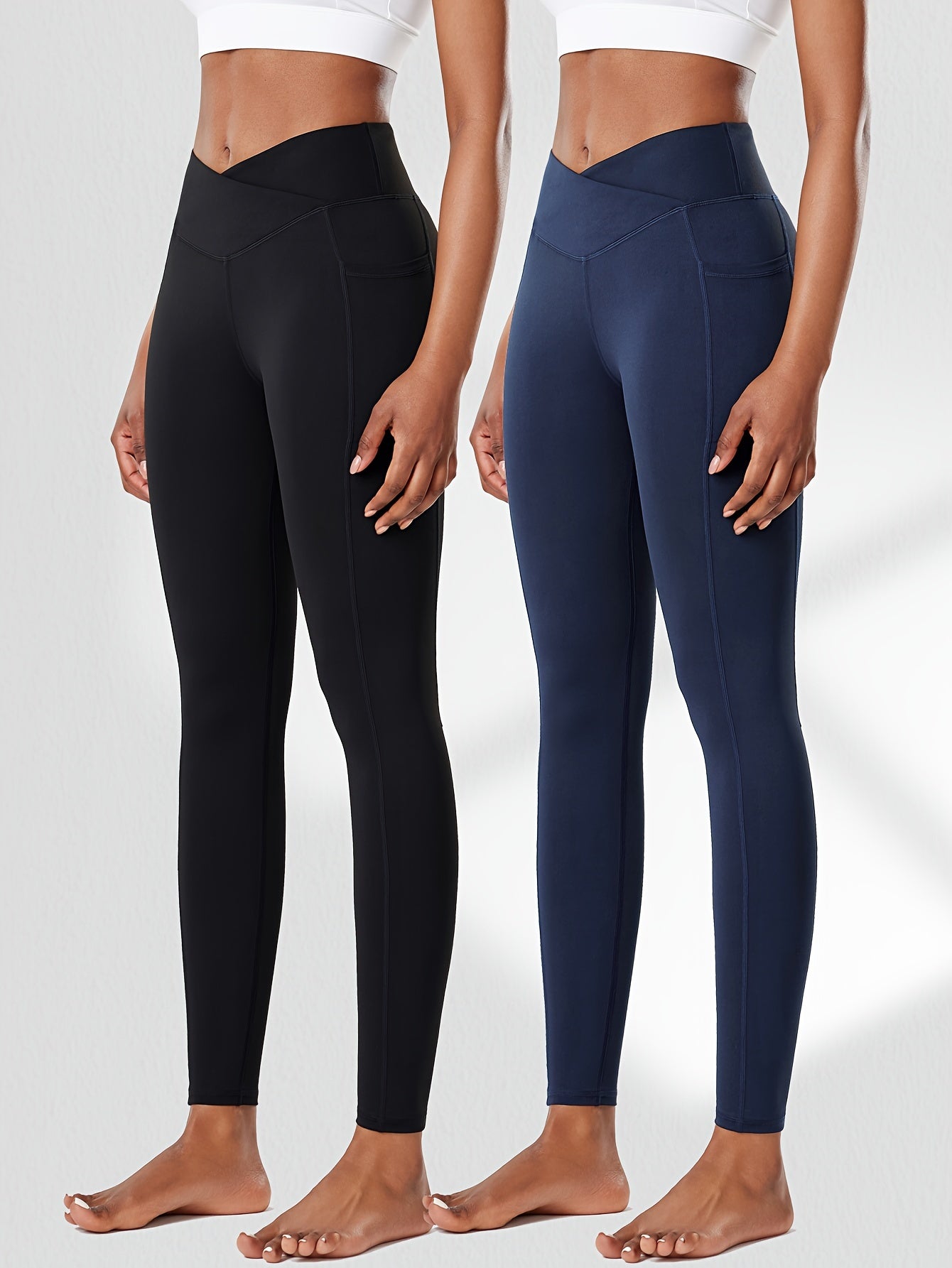 Two-Pack High Waist Compression Leggings with Pockets