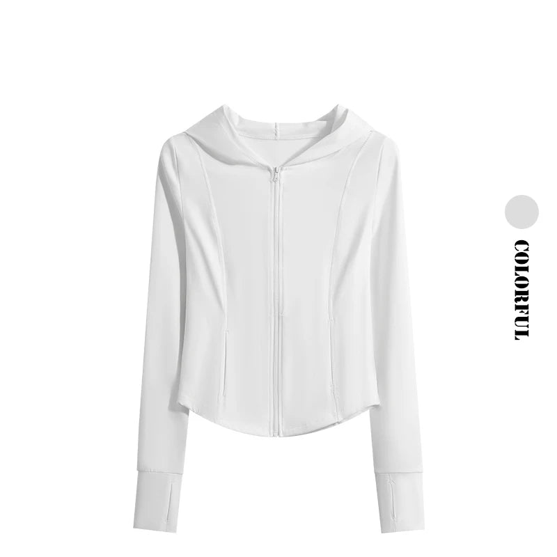 Hooded Zip-Up Athletic Jacket - Long Sleeve with Pockets