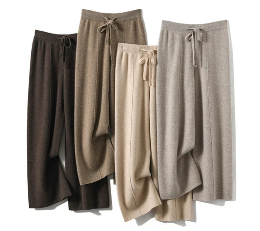 Cashmere Knit Wide Leg Pants - Loose Fit Casual