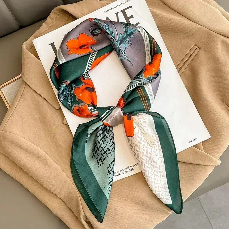Printed Satin Square Scarf - Versatile Accessory