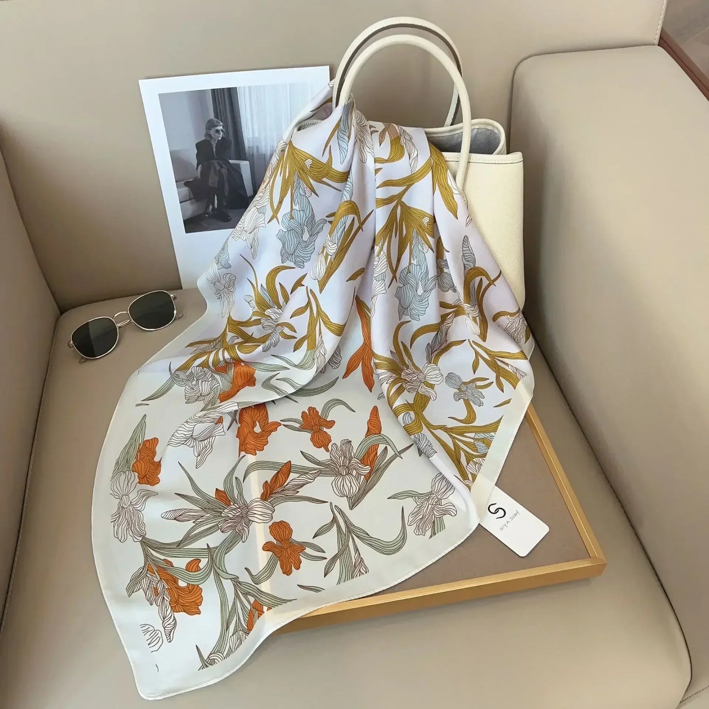 Printed Satin Square Scarf - Versatile Accessory