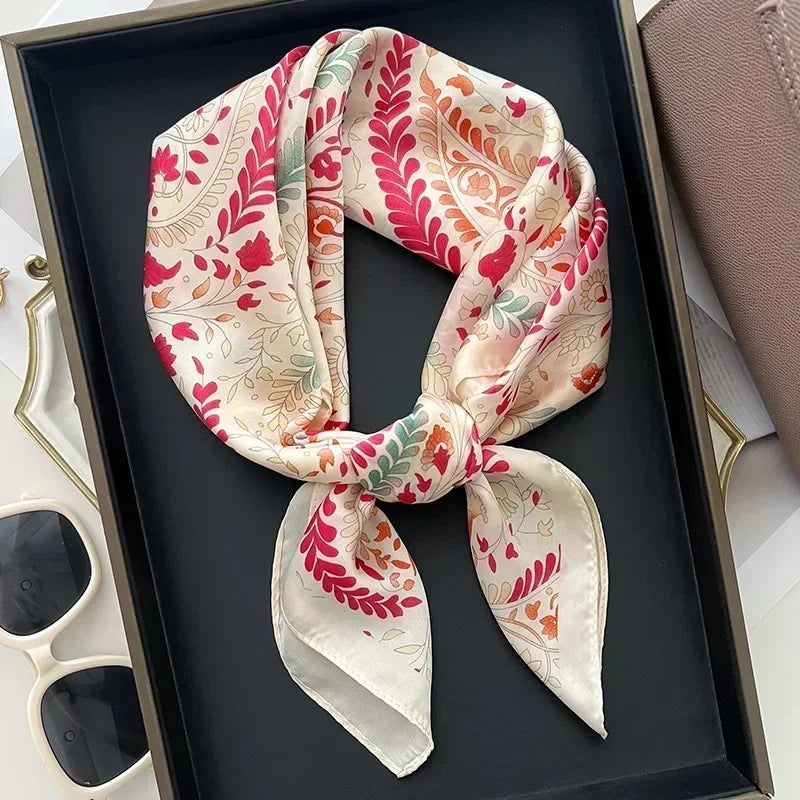 Printed Satin Square Scarf - Versatile Accessory