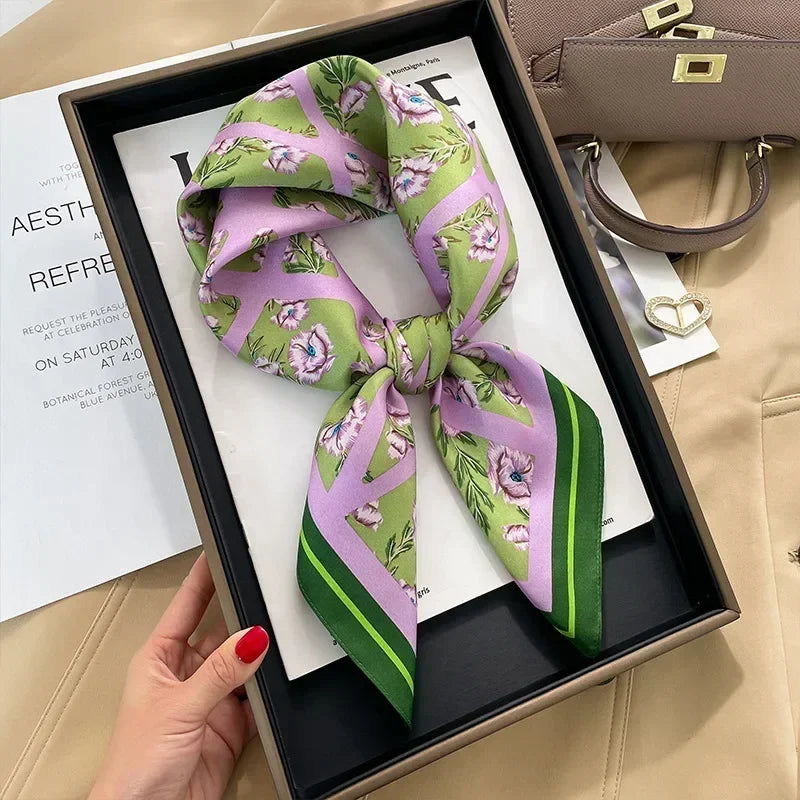 Printed Satin Square Scarf - Versatile Accessory
