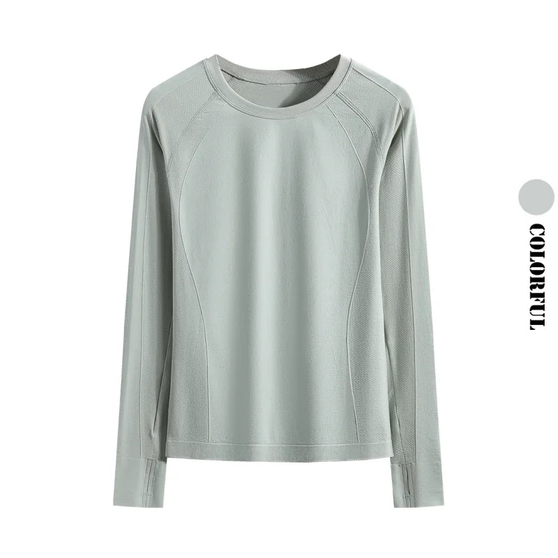 Cropped Long Sleeve Athletic Top - Slim Fit Crew Neck