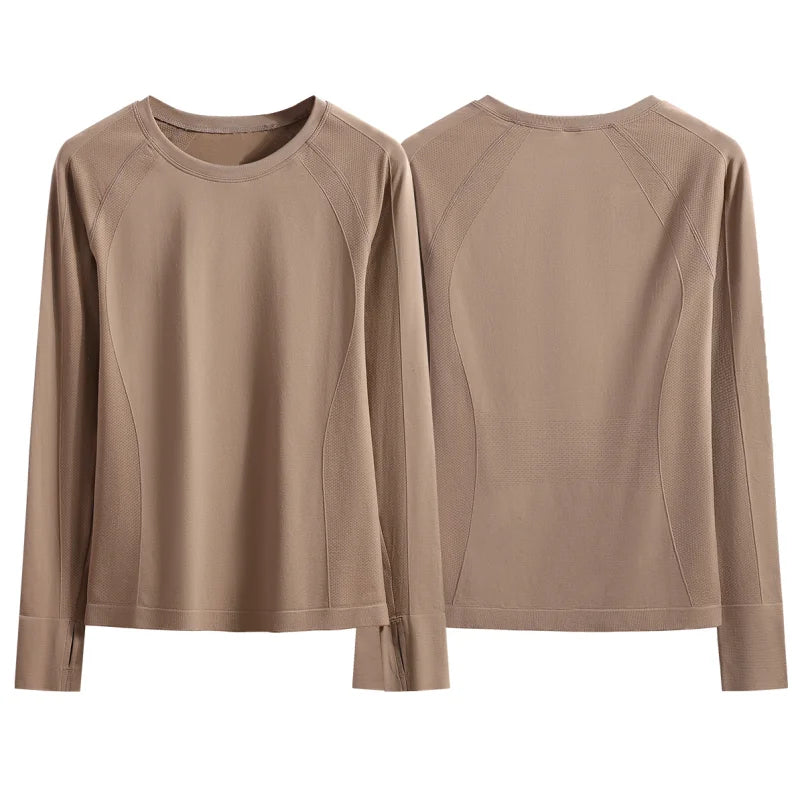 Cropped Long Sleeve Athletic Top - Slim Fit Crew Neck