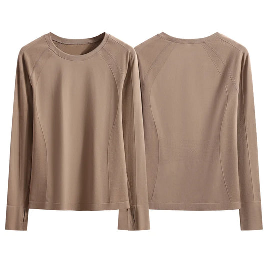 Cropped Long Sleeve Athletic Top - Slim Fit Crew Neck