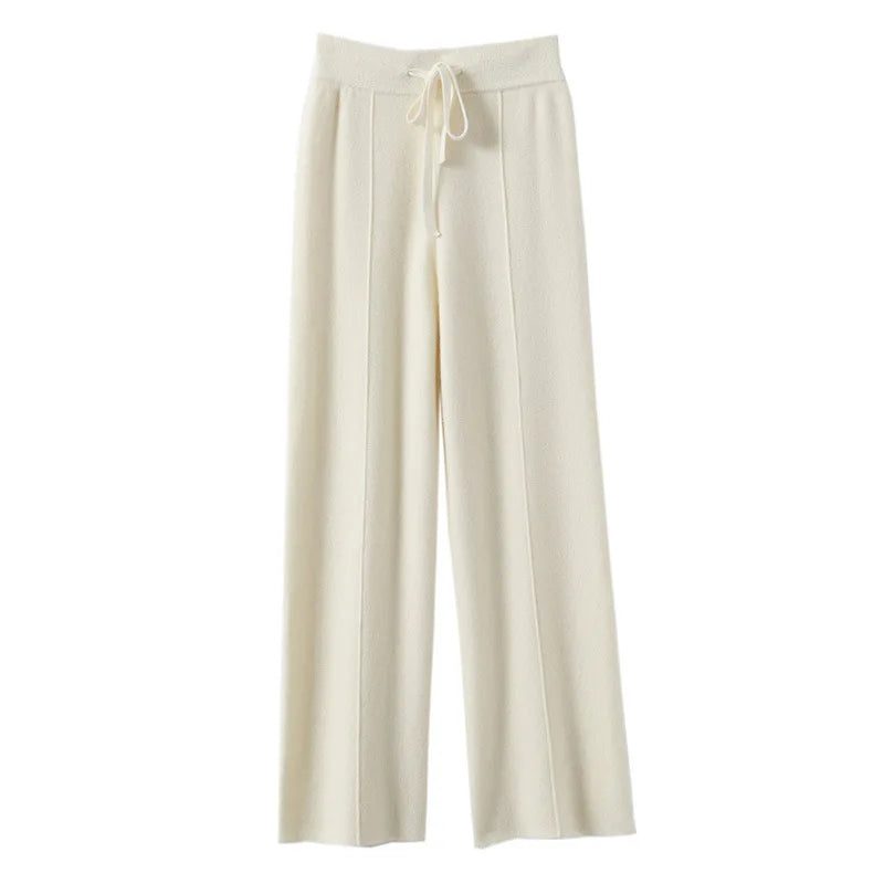 Cashmere Knit Wide Leg Pants - Loose Fit Casual
