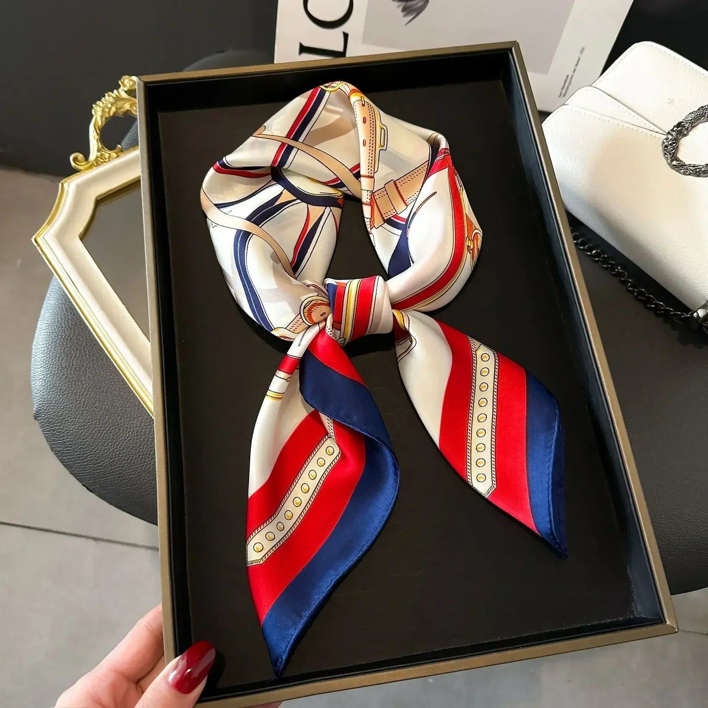 Printed Satin Square Scarf - Versatile Accessory