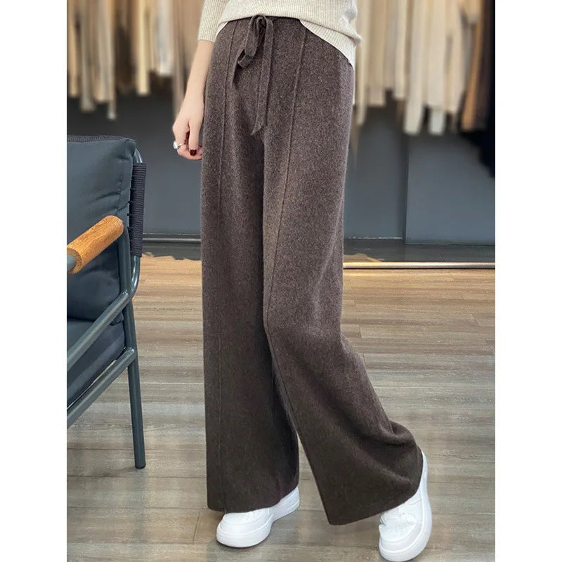 Cashmere Knit Wide Leg Pants - Loose Fit Casual