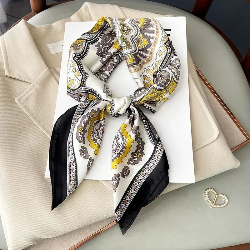 Printed Satin Square Scarf - Versatile Accessory
