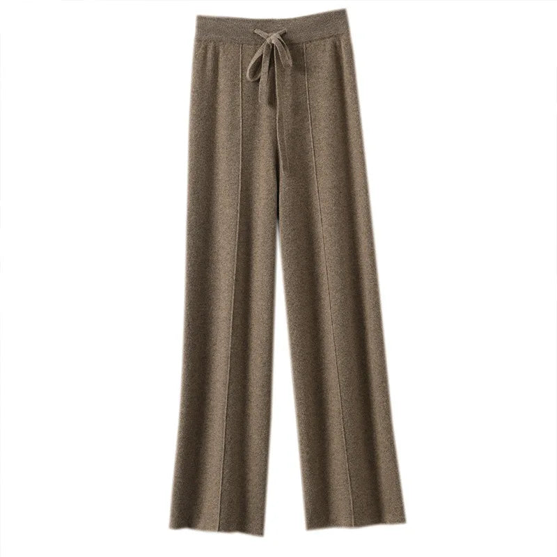 Cashmere Knit Wide Leg Pants - Loose Fit Casual