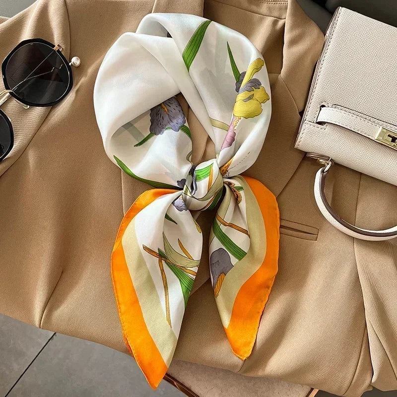 Printed Satin Square Scarf - Versatile Accessory