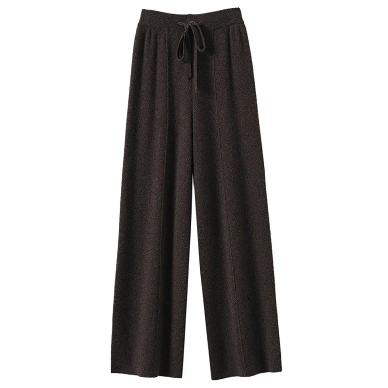 Cashmere Knit Wide Leg Pants - Loose Fit Casual