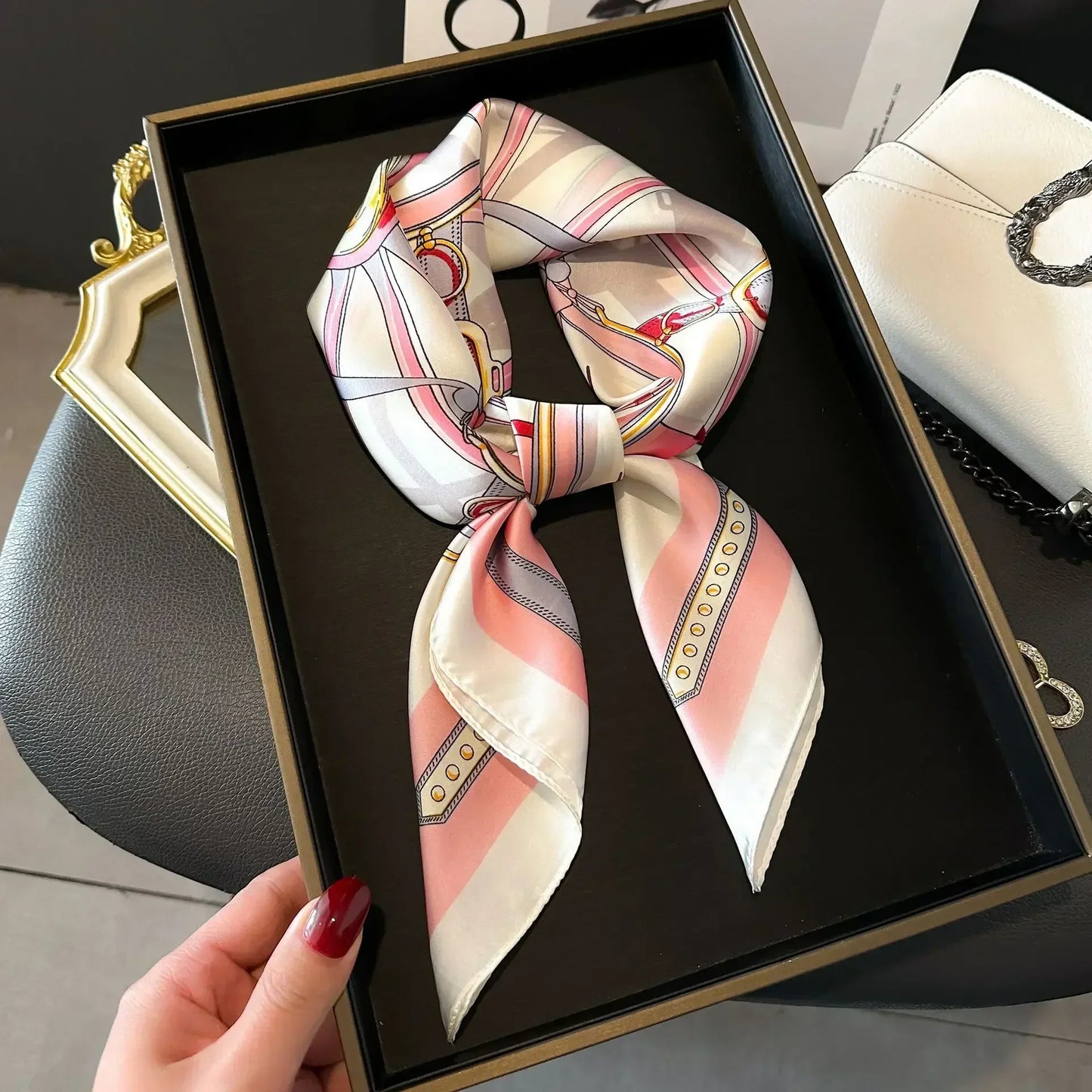 Printed Satin Square Scarf - Versatile Accessory