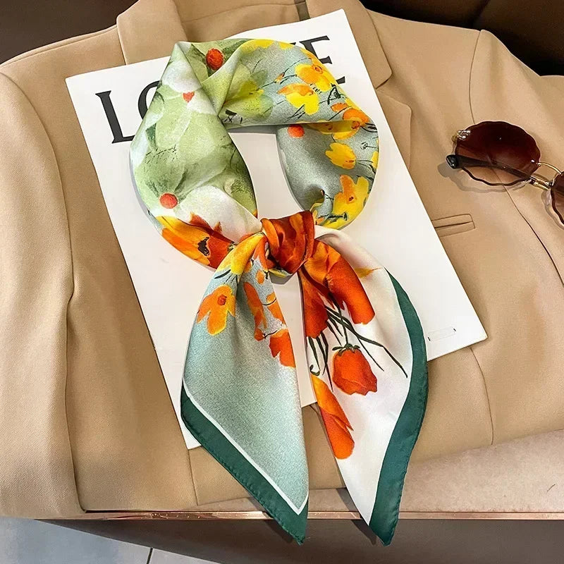 Printed Satin Square Scarf - Versatile Accessory