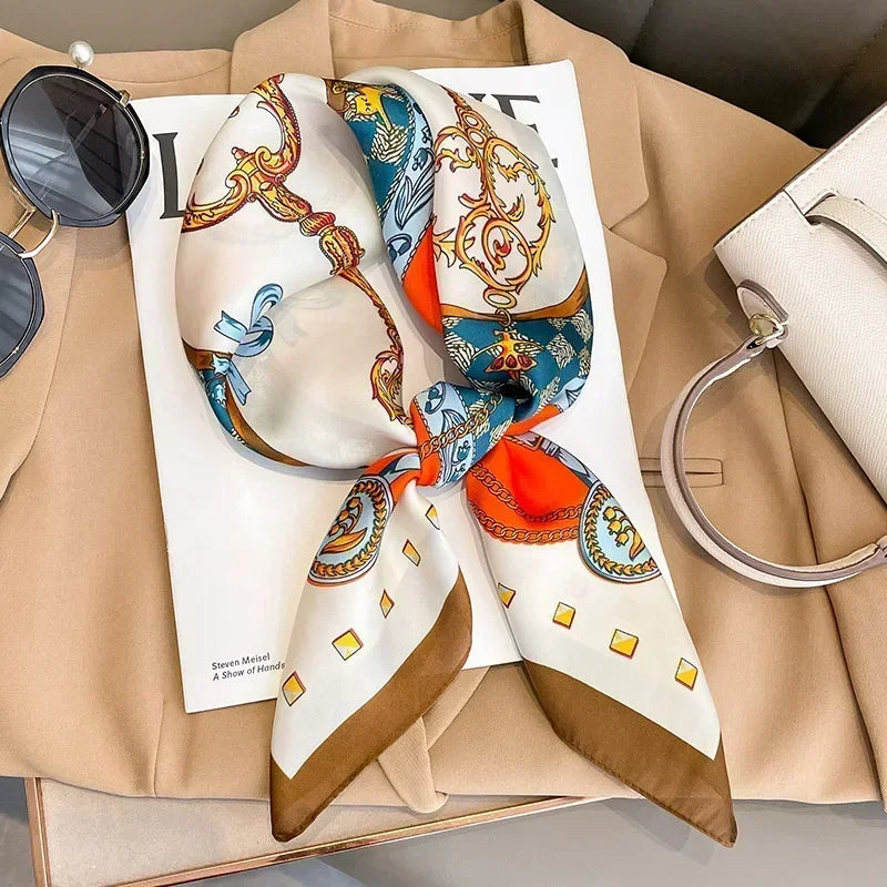 Printed Satin Square Scarf - Versatile Accessory