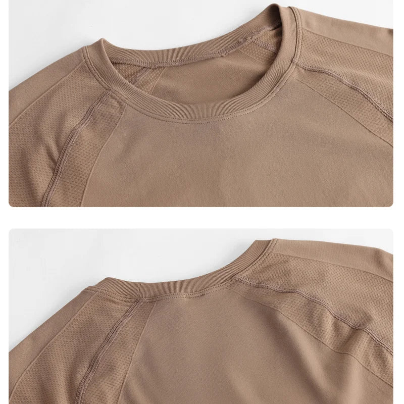 Cropped Long Sleeve Athletic Top - Slim Fit Crew Neck