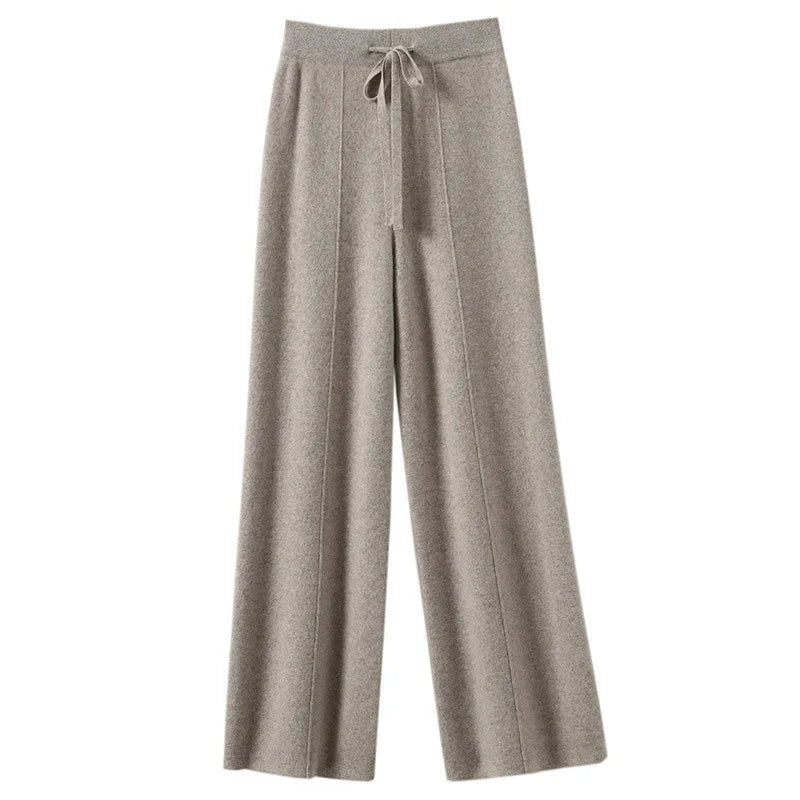 Cashmere Knit Wide Leg Pants - Loose Fit Casual