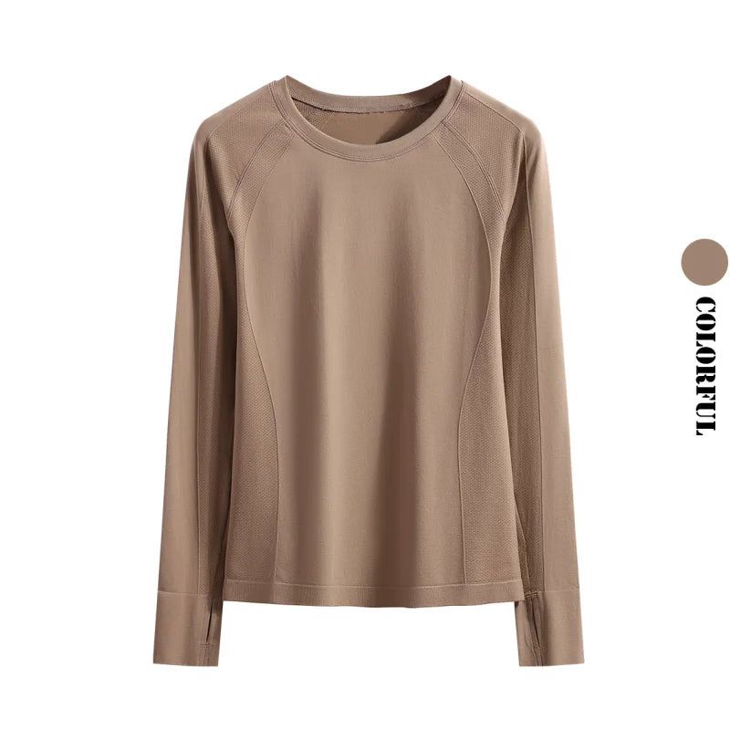 Cropped Long Sleeve Athletic Top - Slim Fit Crew Neck