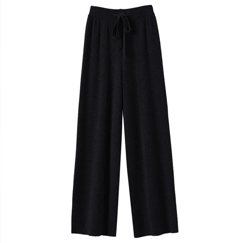 Cashmere Knit Wide Leg Pants - Loose Fit Casual