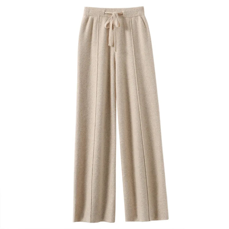 Cashmere Knit Wide Leg Pants - Loose Fit Casual