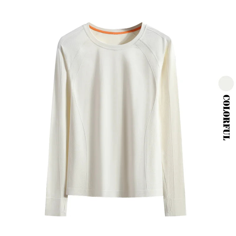 Cropped Long Sleeve Athletic Top - Slim Fit Crew Neck