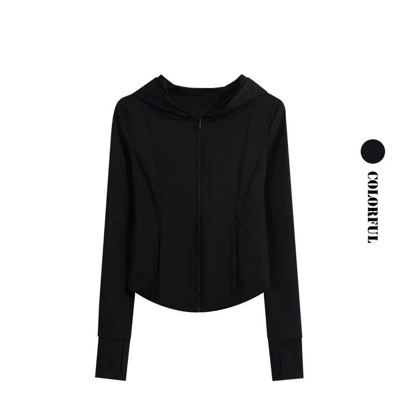 Hooded Zip-Up Athletic Jacket - Long Sleeve with Pockets