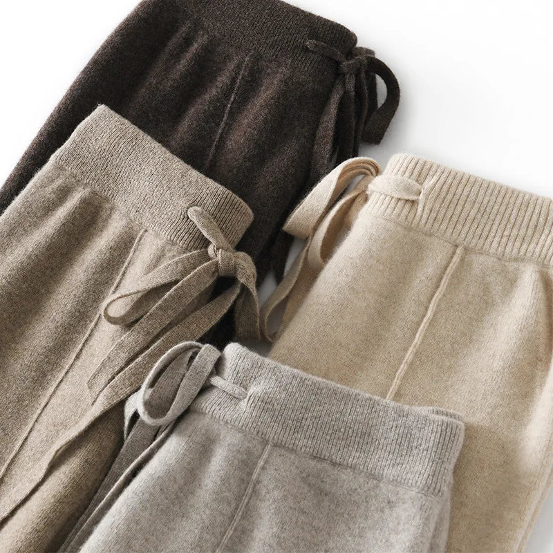 Cashmere Knit Wide Leg Pants - Loose Fit Casual