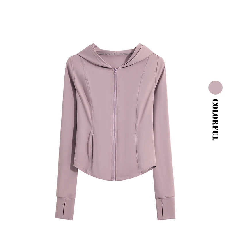 Hooded Zip-Up Athletic Jacket - Long Sleeve with Pockets