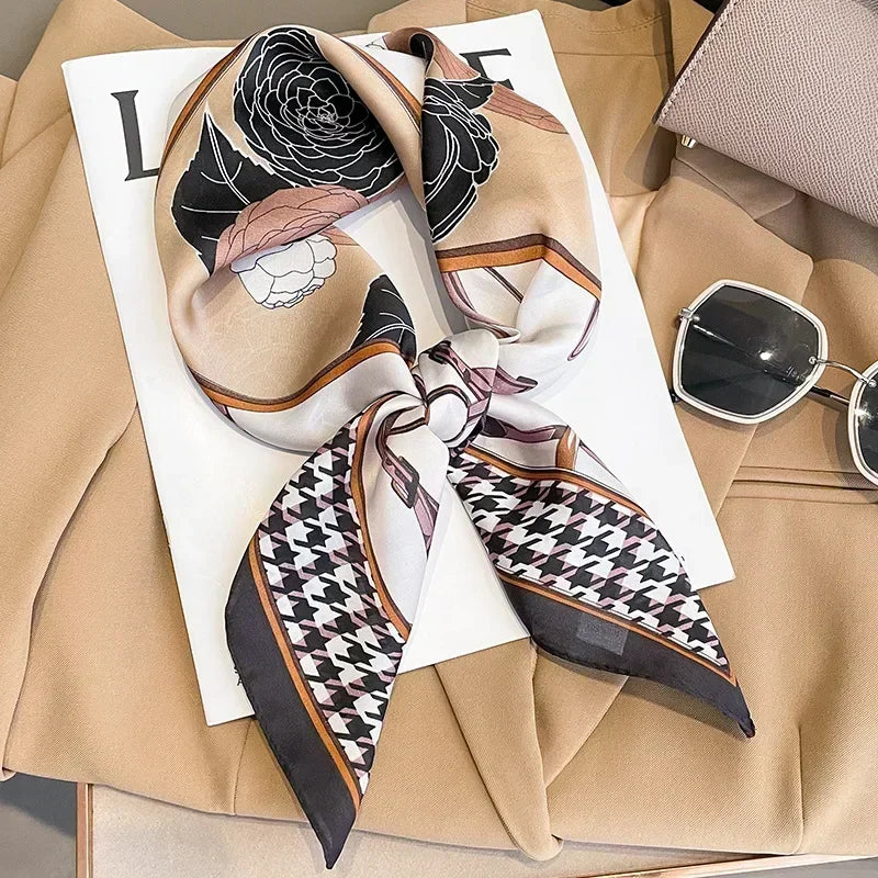 Printed Satin Square Scarf - Versatile Accessory