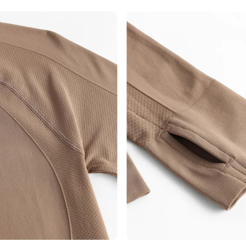 Cropped Long Sleeve Athletic Top - Slim Fit Crew Neck