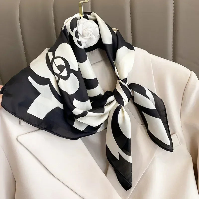 Printed Satin Square Scarf - Versatile Accessory