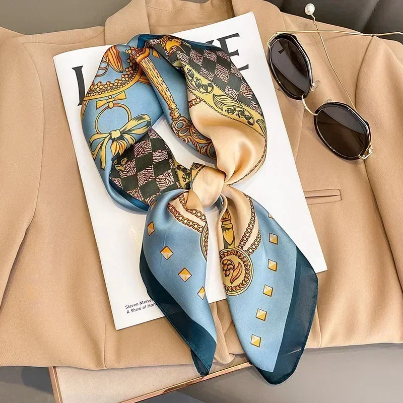 Printed Satin Square Scarf - Versatile Accessory