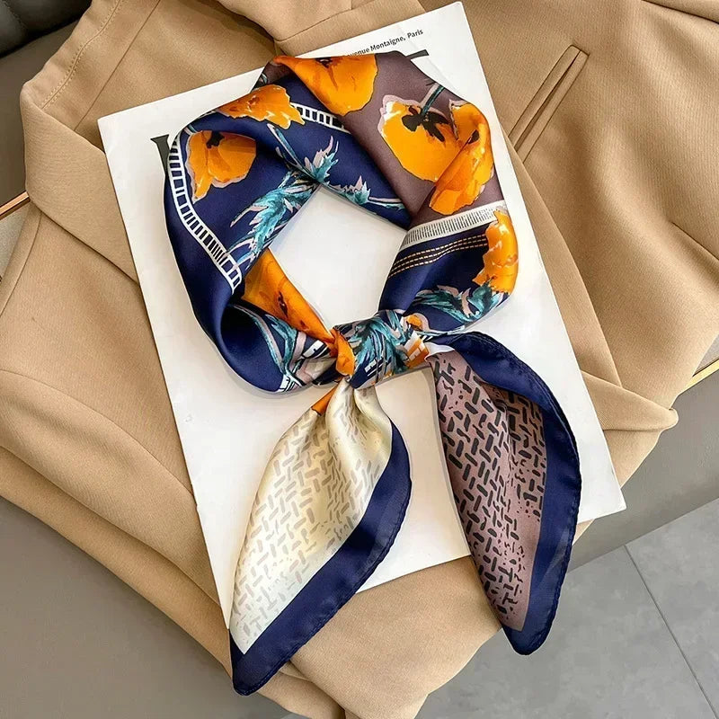 Printed Satin Square Scarf - Versatile Accessory